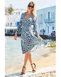 Sosandar - Print Faux Wrap Midi Jersey Dress - Lyst