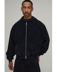 BoohooMAN - Oversized Boxy Drop Shoulder Loopback Wash Zip Through Hoodie - Lyst