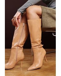Where's That From - Wheres 'Giada' Pointed Toe Knee High Stiletto Heel Boots With Side Buckle Detail - Lyst