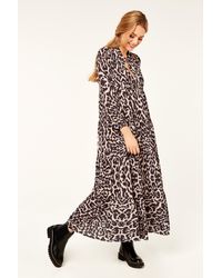 Gini London - Animal Print Long Sleeve Tiered Maxi Dress - Lyst