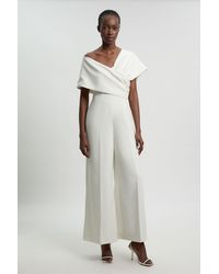 Karen Millen - Petite Compact Viscose Stretch Tailored Off Shoulder Jumpsuit - Lyst