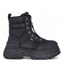 Buffalo - Damen Schwarze Chunky Plateau-Kampfstiefel Mit Frontreißverschluss - Lyst