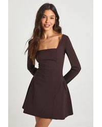 Boohoo - Bengaline Square Neck Gathered Waist Skater Dress - Lyst