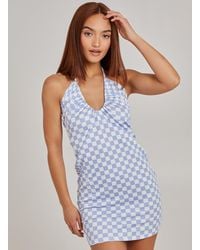 Pink Vanilla - Halterneck Checkerboard Mini Dress - Lyst