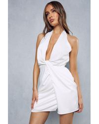 MissPap - Premium Satin Twist Detail Mini Dress - Lyst