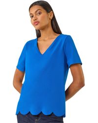 Roman - Scalloped Hem V-Neck T-Shirt - Lyst