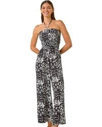 Roman - Abstract Print Shirred Bandeau Jumpsuit - Lyst