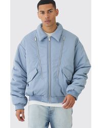 BoohooMAN - Oversized Boxy Collared Bomber Jacket In Slate - Lyst