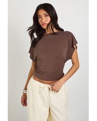 Boohoo - Cupro Boat Neck Cinched Waist Top - Lyst