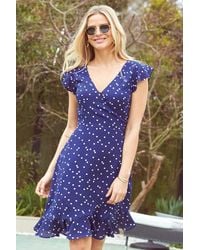Sosandar - Spot Print Ruffle Hem Wrap Dress - Lyst