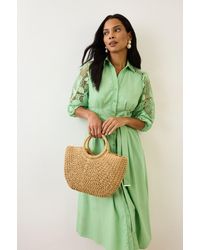 Wallis - Cotton Lace Belted Shirt Dress - Lyst