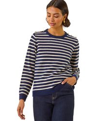 Roman - Stripe Buttoned Knit Jumper - Lyst
