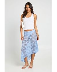 Boohoo - Lace Asym Hem Midi Skirt - Lyst