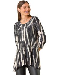 Roman - Brush Print Hanky Hem Stretch Tunic Top - Lyst