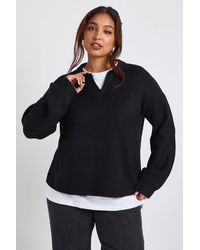 Boohoo - Plus Collared V Neck Knit Top - Lyst
