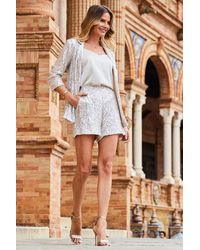 Sosandar - Champagne Sequin Shorts With Pockets Metallic - Lyst