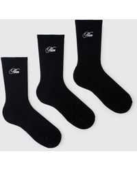 BoohooMAN - 3 Pack Script Embroidered Socks - Lyst