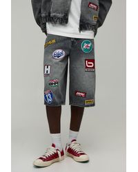 BoohooMAN - Moto Badge Longline Denim Jorts - Lyst