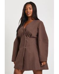 Boohoo - Plus Twill Balloon Sleeve Cinched Mini Dress - Lyst