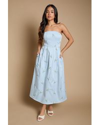 Oasis - Petite Embroidered Strapless Sweetheart Midi Dress - Lyst