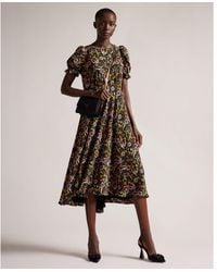 Ted Baker - Dabney High Low Hem Tea Dress With Puff Sleeve - Lyst