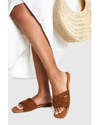 Boohoo - Wide Fit Faux Suede Woven Basic Mule Sandals - Lyst