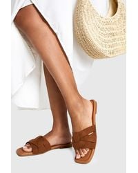 Boohoo - Wide Fit Faux Suede Woven Basic Mule Sandals - Lyst