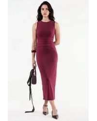 Hiccup - Fitted Drape Detail Midi Dress With Crew Neck - Lyst
