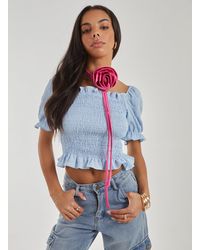 Pink Vanilla - Puff Sleeve Tie Top - Lyst