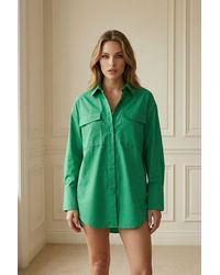 My Fashion - Oversized Long Sleeve Cotton Shirt With Pocket - Lyst
