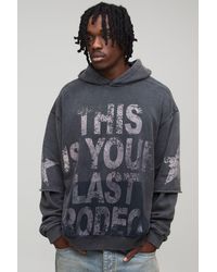 BoohooMAN - Tall Oversized Boxy Your Last Rodeo Printed Washed Hoodie - Lyst
