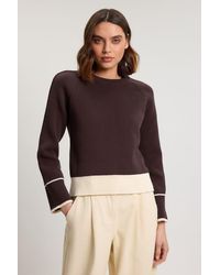 Karen Millen - Knit Cotton Contrast Tipped Crew Neck Jumper - Lyst