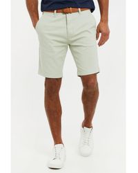 Threadbare - Green 'conta' Cotton Turn-up Chino Shorts With Woven Belt - Lyst
