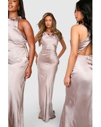 Boohoo - Bridesmaid Satin High Neck Maxi Dress - Lyst