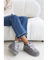 Where's That From - Wheres 'Mireya' Suede Low Top Trainer With Mesh Panel And Faux Fur Lining - Lyst