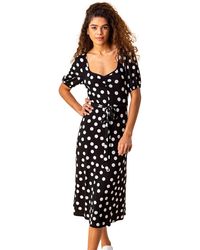 Roman - Ruched Neck Spot Print Midi Dress - Lyst