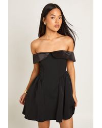 Boohoo - Petite Off The Shoulder Skater Mini Dress - Lyst