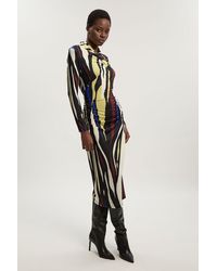 Karen Millen - Abstract Zebra Print Ruched Detail High Neck Long Sleeve Crepe Midi Dress - Lyst