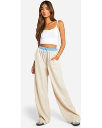 Boohoo - Contrast Stripe Waistband Wide Leg Trouser - Lyst