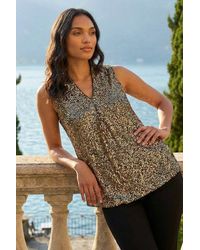 Roman - Sequin Pleat Front Vest Top - Lyst