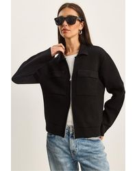 Bianco Lucci - Ribbed Knitwear Cardigan With Zipper And Pockets - Lyst