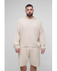 BoohooMAN - Plus Waffle Knitted Oversized Hoodie & Short Set - Lyst