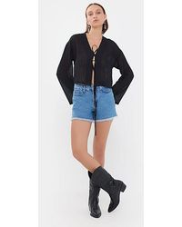 Hiccup - Striped Mesh V-Neck Blouse With Tie-Front - Lyst
