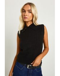 Boohoo - Collar Detail Soft Knit Knitted Top - Lyst