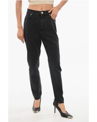 Balmain - Stretch Denim Slim Fit Jeans Met Gouden Knoop 15cm In Zwart - Lyst