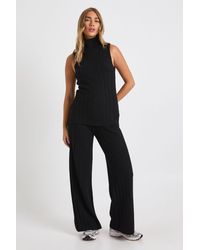Boohoo - Soft Knit Longline Roll Neck Sleeveless Sweater And Wide Leg Trouser Co-Ord - Lyst