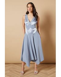Oasis - V Neck Mesh Asymmetric Midi Dress - Lyst