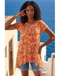 Roman - Leaf Print Hanky Hem Tunic Top - Lyst
