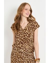 Wallis - Leopard Jersey V Neck Button Shoulder Tank Top - Lyst