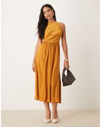 ASOS - Satin Drop Waist Midi Dress With Full Skirt - Lyst